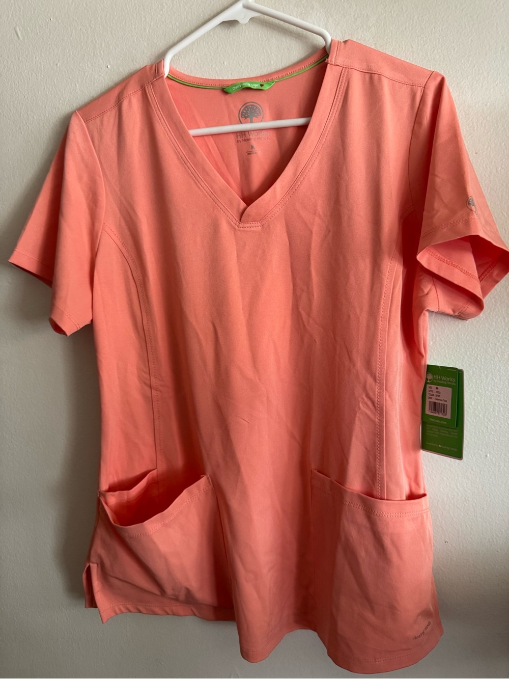 healing hands Coral Peach V-Neck Short Sleeve Stretchy Scrub Top